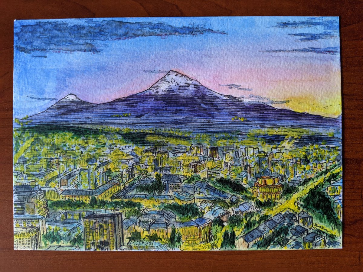 ApolloDoingArt's tweet photo. A view of Yerevan and Mount Ararat from the Ferris wheel, Autumn.
Watercolor, ink

#Watercolor #ArtTwitter https://t.co/if4SYSBH5G