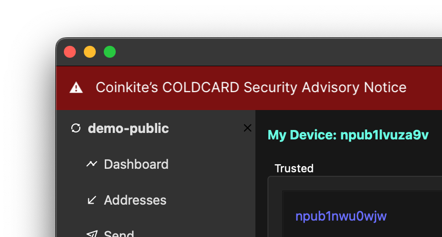 BitcoinSafeOrg's tweet photo. ⚠️ #COLDCARD Security Advisory Notice: Migrate ASAP!

Updating the firmware does NOT repair an existing seed. If you created a seed on any #Coinkite product, migrate NOW.

We published a full migration checklist → https://t.co/bZZ3S0P0cB

#Bitcoin #BitcoinSafe #Entropy #Security https://t.co/QxefuPywT2