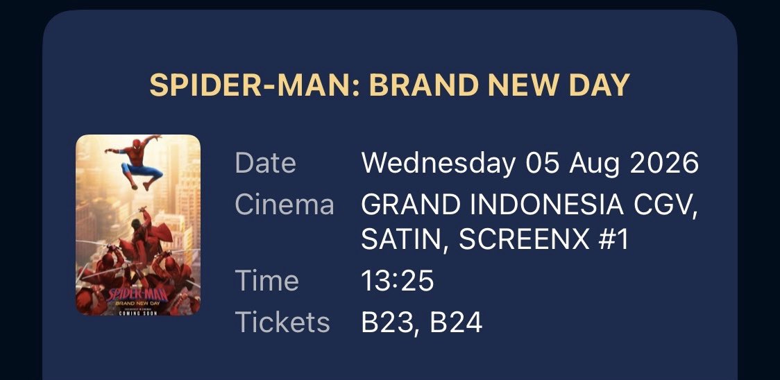 nnayayaya's tweet photo. WTS tiket spiderman brand new day, screenx grand indonesia, 5 agustus https://t.co/gWJBIRmvUK