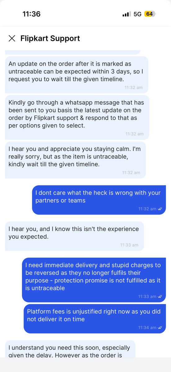 nskroczz's tweet photo. Shocking service from @Flipkart @FlipkartSupport. My order OD438235831295163100 is now declared "UNTRACEABLE" by their team. What did I pay a premium "Protect Promise Fee" and platform charges for? To have my package lost in transit? Absolute failure of service! (1/2) https://t.co/exVbIJYMUO