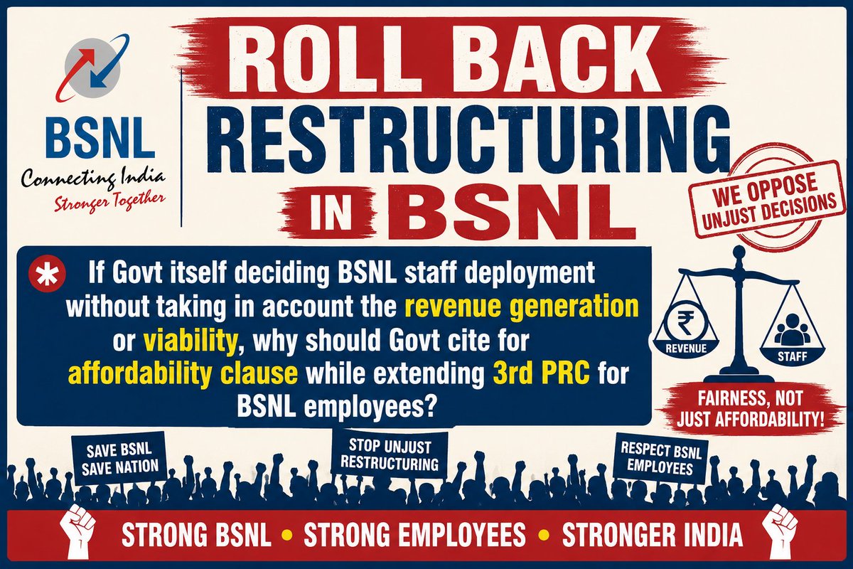 dhananjaybsnl's tweet photo. If no level playing field for BSNL, why affordability clause for employees due... Please extend 3rd PRC first... https://t.co/CgsSnH7y0n