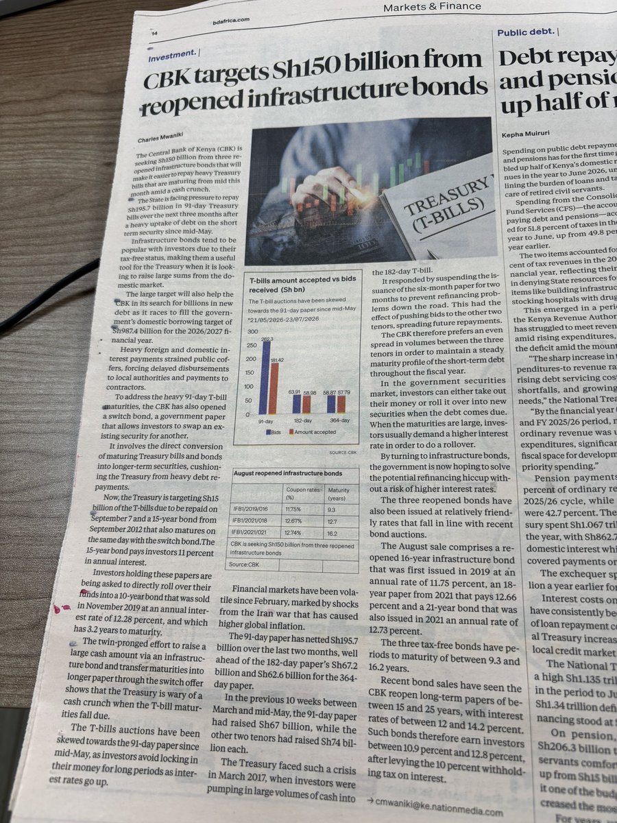 xysist's tweet photo. If you want to understand Bonds and T bills quickly , just read this article. It is short but really informative 

Excellent Job from Charles Mwaniki of NMG. Grab your copy of business Daily today to read more https://t.co/q5YQJnqXIb
