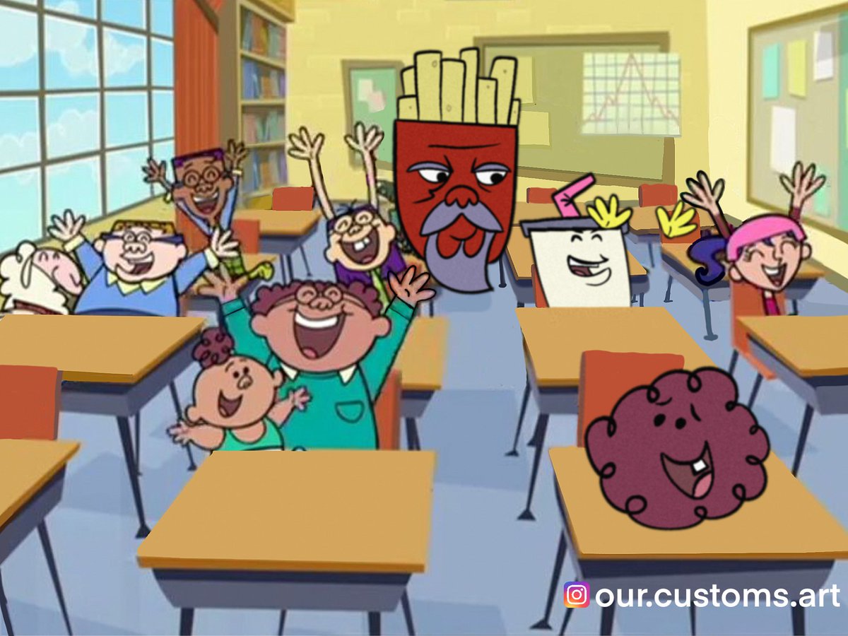 Our_Customs's tweet photo. This week the Aqua teens are going back to school as they attend classes at wayside where they aren’t even close to the weirdest thing there!
#athf #adultswim #nick #wayside #crossover https://t.co/CarUiJzqvp