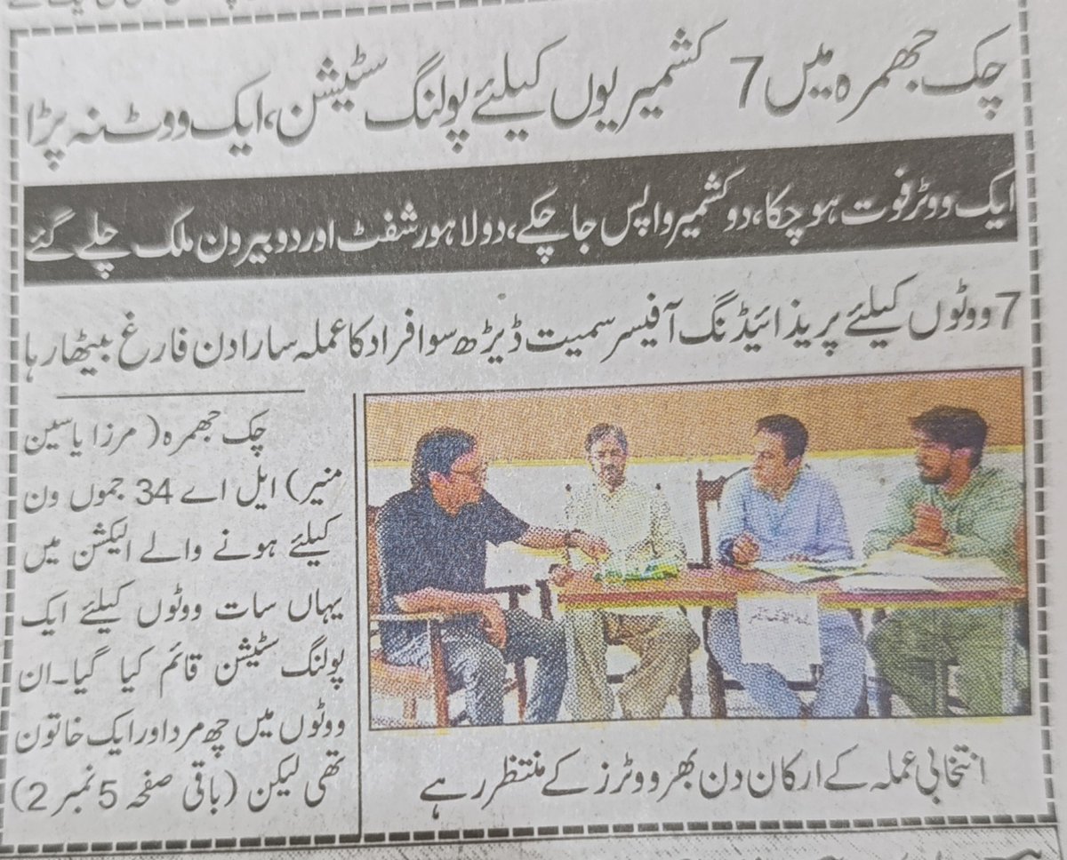 SdqJaan's tweet photo. چک جھمرہ، ڈیڑھ سو افراد کا عملہ سارا دن فارغ بیٹھا رہا ، ایک کشمیری ووٹر ووٹ ڈالنے نہ آیا 

تقریباً ہر پولنگ اسٹیشن پر یہی حال تھا کہ ایک بھی ووٹر نہیں آیا لیکن جب رزلٹ کا اعلان ہوا تو دس دس ، پندرہ پندرہ  ہزار ووٹ پڑ چکے تھے https://t.co/kDC0peZfvY