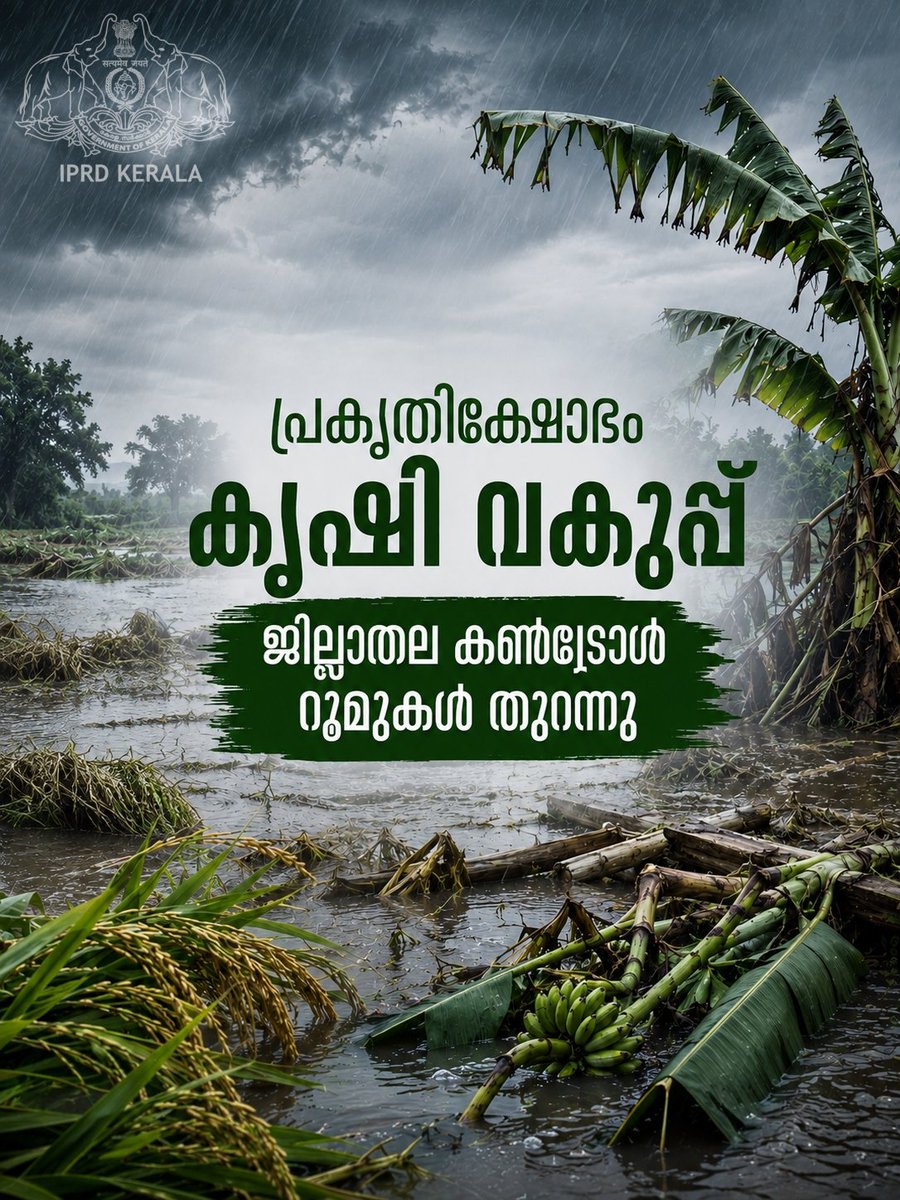 prdlivekerala's tweet photo. കാർഷിക വിളനാശങ്ങൾ റിപ്പോർട്ട് ചെയ്യുന്നതിനും ദുരന്തനിവാരണ പ്രവർത്തനങ്ങൾ ഏകോപിപ്പിക്കുന്നതിനുമായി കൃഷി വകുപ്പ് എല്ലാ ജില്ലകളിലും കൺട്രോൾ റൂമുകൾ തുറന്നു
കൂടുതൽ വിവരങ്ങൾക്ക് : https://t.co/VcPTb3Q4a8
#keralagovernment #controlroom #AgricultureDepartment #NaturalCalamities https://t.co/UYuWyOnNEy