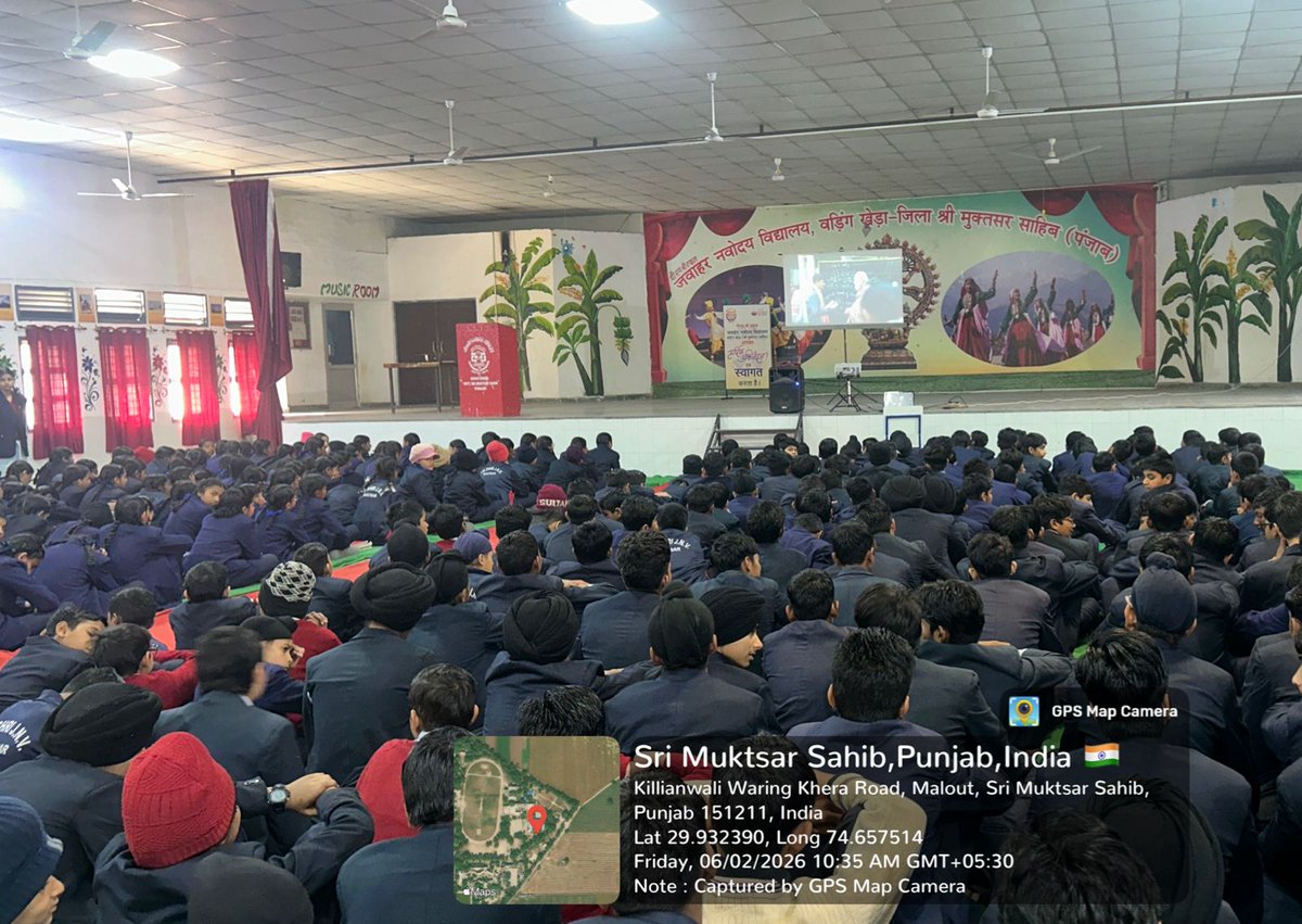 JNVMuktsar's tweet photo. PM SHRI School, JNV Sri Muktsar Sahib,proudly joined the inspiring address of Hon'ble Prime Minister Shri Narendra Modi on "Nasha Mukt Yuva for Viksit Bharat" on *02 August 2026*.The motivating message encouraged students to stay away from drugs.
@ChdNvs 
@NVS_HQ 
@EduMinOfIndia https://t.co/py32NCBDhW