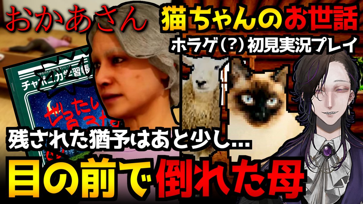 VictorHR_RVT's tweet photo. お待たせしました！枠立ちました🦇🌕

目の前で倒れた『おかあさん』を助けるホラーゲーム＆猫のお世話をするホラー(？)ゲーム『TAKE CARE OF THE CAT』初見実況プレイ【怪異系VTuber】https://t.co/Qs6Oex1MYL

この後22時頃プレイ開始予定→少し早めの開場＆御挨拶タイムに向けて準備中です～！！ https://t.co/08yIk07hkO