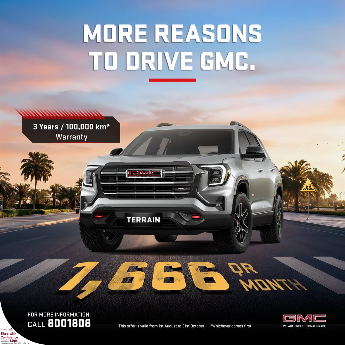 GmcQatar1's tweet photo. MORE REASONS TO DRIVE GMC TERRAIN

Terrain starting from QR 1,666/Month
- 3 Years / 100,000 KM Warranty*

Visit GMC Mannai or Call us on 8001808 to learn more.

T&amp;C apply. *Whichever comes first.
*Financing subject to Mannai Credit Management approval. https://t.co/2MsQ7I1S0Q