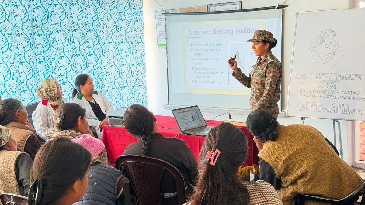 firefurycorps's tweet photo. Nurturing Mothers, Nurturing the Future

On 03 Aug 2026, the Dvisaptatih Healers, under the aegis of #FireAndFuryCorps, conducted an Awareness Camp on Breastfeeding and Maternal Health at Tia Village, Ladakh as part of World Breastfeeding Week.

The interactive session highlighted the importance of breastfeeding, maternal nutrition and newborn care, promoting healthier practices amongst women and families in the remote border village.

#IndianArmy
#FireAndFuryCorps #WorldBreastfeedingWeek #MaternalHealth #CommunityHealthcare #HealthyMothersHealthyChildren #NationFirst

@adgpi
@NorthernComd_IA
@lg_ladakh
@ANI
@prodefleh
@ddnewsladakh