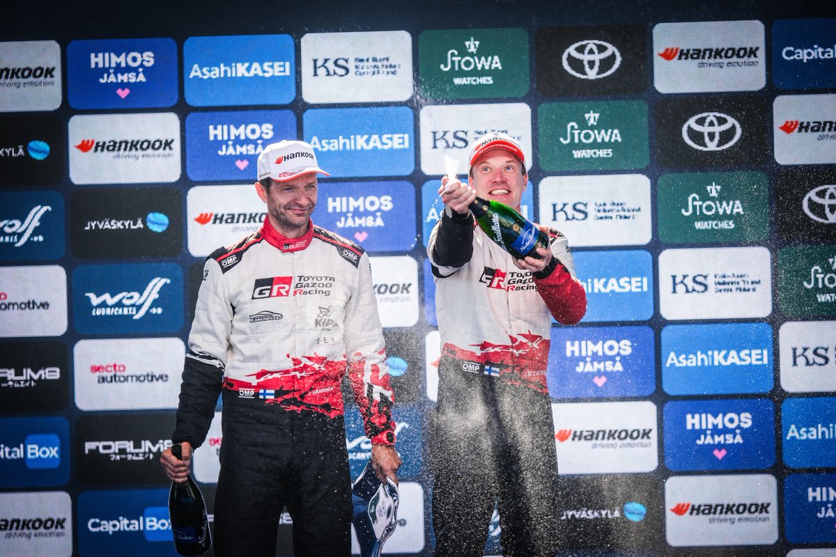 JariMattiWRC's tweet photo. I’m really grateful to Morizo-san for giving me the opportunity to drive this amazing GR Yaris Rally2 car - the new colour scheme was fast! 

I’m also proud to achieve this result together with my friend Juho, who was coaching me through the whole rally. https://t.co/iwjjcXH44u