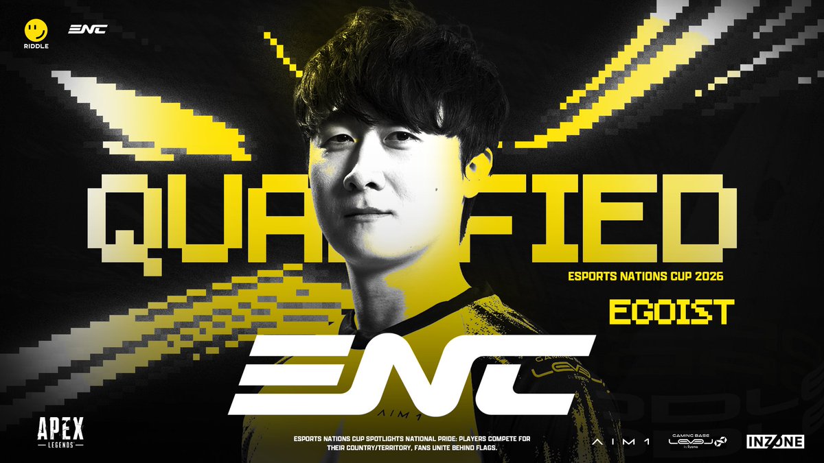 RIDDLEORDER's tweet photo. [ RIDDLE - #ApexLegends ]
#ENC 2026 Apex Legends APAC-North Finals

Apex Legends部門 egoist（@imegoist222）が、韓国代表としてEsports Nations Cup 2026への出場が決定しました！🇰🇷
11月にサウジアラビア・リヤドで開催されるENC2026に韓国代表として参戦します。
ENC2026での、egoist への熱い応援をよろしくお願いします🔥

#RIDWIN ツ
