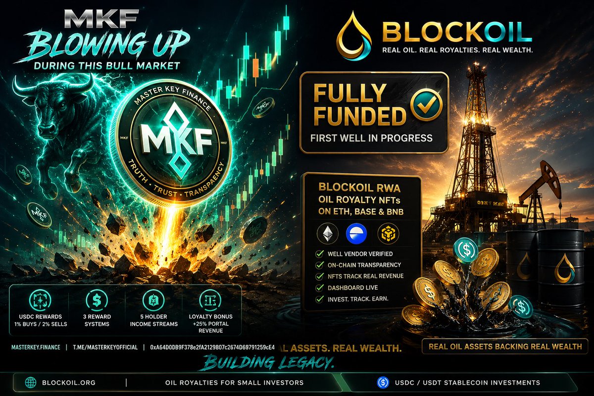 MasterKey_Fin's tweet photo. The bull market is here, and we’re just getting started.

🚀 MKF continues building with real utility, real rewards, and a long-term vision—not hype.

🛢️ BlockOil is now fully funded, with our first oil well in progress. Real-world assets are meeting DeFi through transparent, on-chain oil royalty NFTs.

This is what happens when you build through every market cycle.

🔹 MKF: https://t.co/DKabQXl552
🔹 BlockOil: https://t.co/jwE6DZnFAl
🔹 PoRTAL: https://t.co/iHP7q960CP
🔹 Telegram: https://t.co/gkpYoRW3ot

The future belongs to projects creating real value.

#MKF #MasterKeyFinance #BlockOil #RWA #DeFi #Crypto #BullMarket #RealWorldAssets #BNB #Base #Ethereum