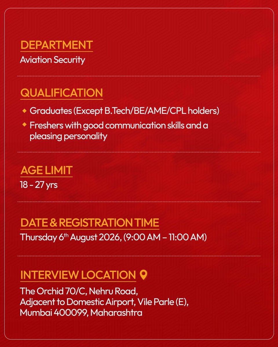 flyspicejet's tweet photo. Now hiring: Trainee Security Executives & Security Executives.
#flyspicejet #spicejet #Hiring #AviationSecurity #aviation https://t.co/W271Sc0cqq