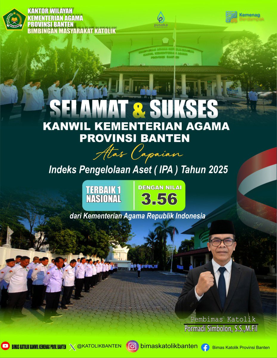 KatolikBanten's tweet photo. Selamat dan sukses atas capaian kanwil Kemenag Provinsi Banten kategori Indeks Pengelolaan Aset tahun 2025. #aset #kemenagbanten https://t.co/qLwiCUB7QE
