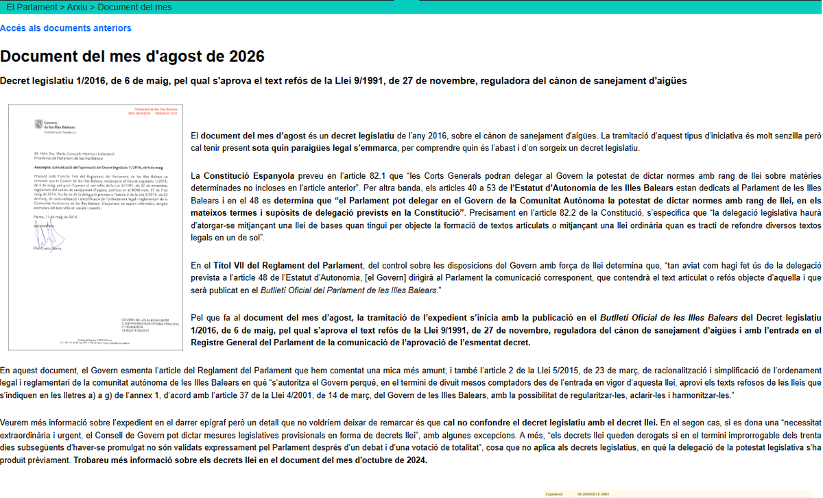 ParlamentIB's tweet photo. #Arxiu El #DocumentDelMes d’agost és un decret legislatiu de l’any 2016. La tramitació d’aquest tipus d’iniciativa és molt senzilla però cal tenir present el paraigües legal on s’emmarca per comprendre quin és l’abast i d’on sorgeix un decret legislatiu https://t.co/BRlR9972Il https://t.co/DJxjFhH1NU
