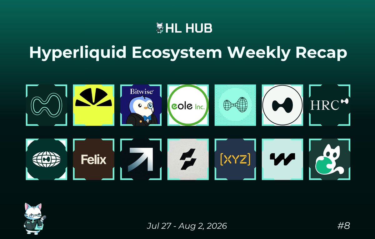 GHYPURR's tweet photo. Hyperliquid Ecosystem Weekly Recap #8 

(July 27 – August 2) https://t.co/ComSKgdTzg