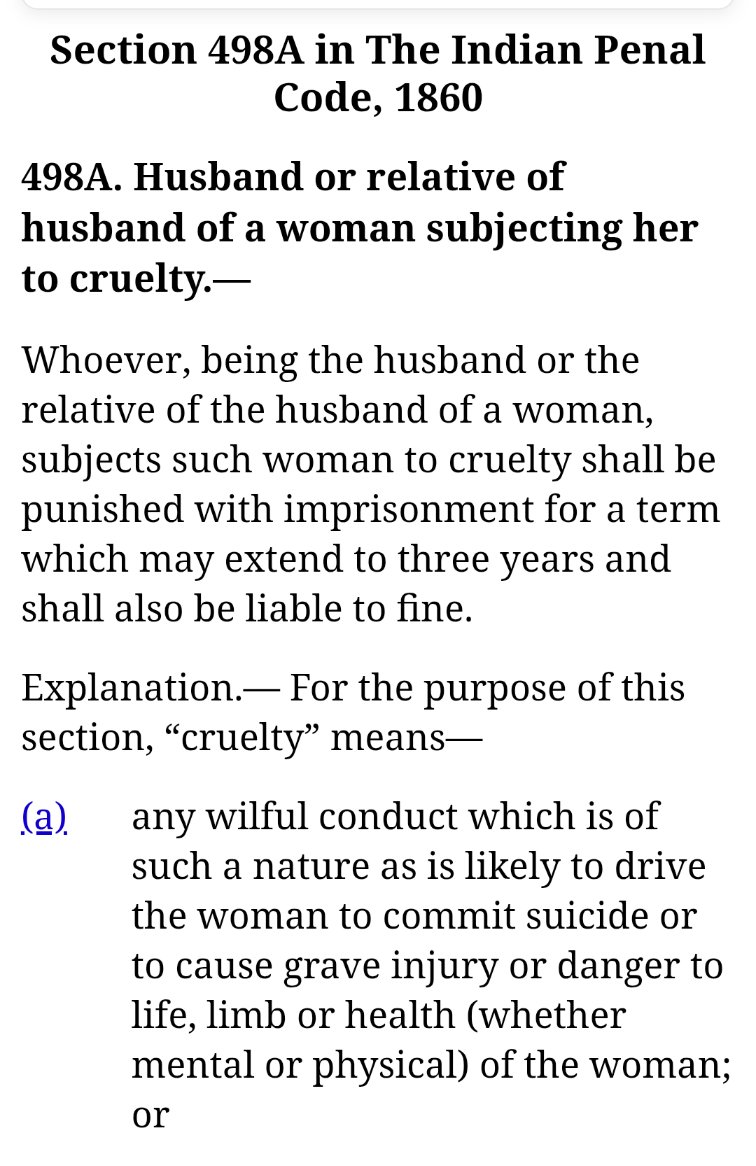 imra_mra's tweet photo. Who says the Supreme Court does not make law? 

Section 498A was drafted specifically for wives, but the Supreme Court has now ruled that a woman in a live-in relationship can also file a case under Section 498A. Section 498A is such a ridiculous law that, for the past 42 years, the courts have continued to give it bizarre and illogical interpretations.

This is an utterly terrible, absurd, and nonsensical ruling, and women are likely to misuse it extensively.