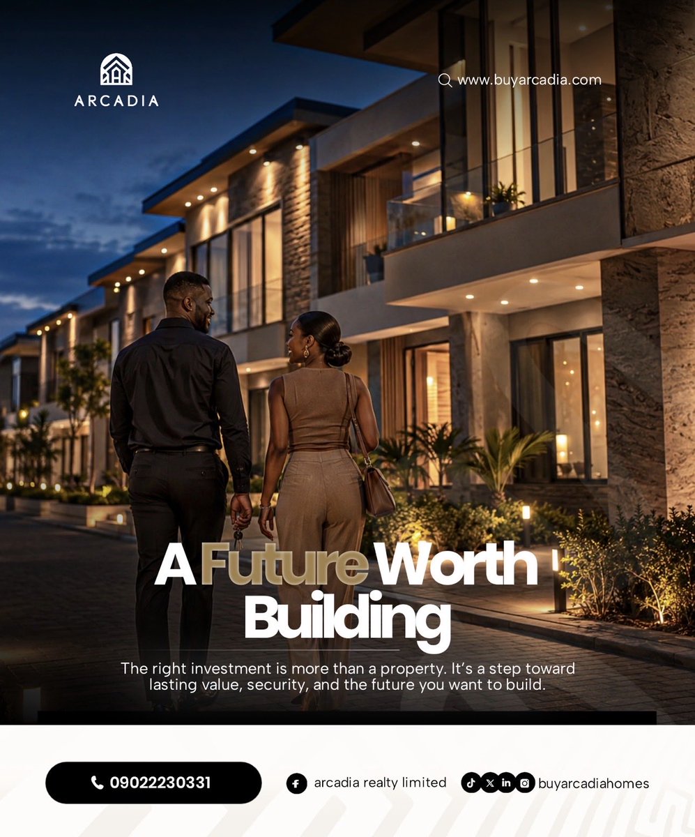 Buyarcadiahomes's tweet photo. A smart investment today creates a better tomorrow.

Own a premium home that offers comfort, security, and lasting value.

📞 09022230331
🌐 https://t.co/UQjIEYDWXc

#RealEstate #Abuja #LuxuryHomes #PropertyInvestment #ArcadiaRealty https://t.co/rI1ZETSuFb