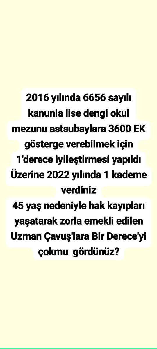 temud6134's tweet photo. @alitilkici38 @TEMUD_2024 #KahramanlaraHakYürüyüşü
#Tazminat ve düşük derece'li emekli #Uzmançavuş'lara  seyyanen 1 derece verilmeli.
@tcbestepe 
@RTErdogan
@tcsavunma
#TSK
#MSB
#MilliSavunmaBakanlığı
@heybetmusa
@SuayAlpay
@hulusiakarmedya
@TSKGnkur
@avabdullahguler
@Akparti 
@memetsimsek
@valisalihayhan https://t.co/GsqhjDmTTV