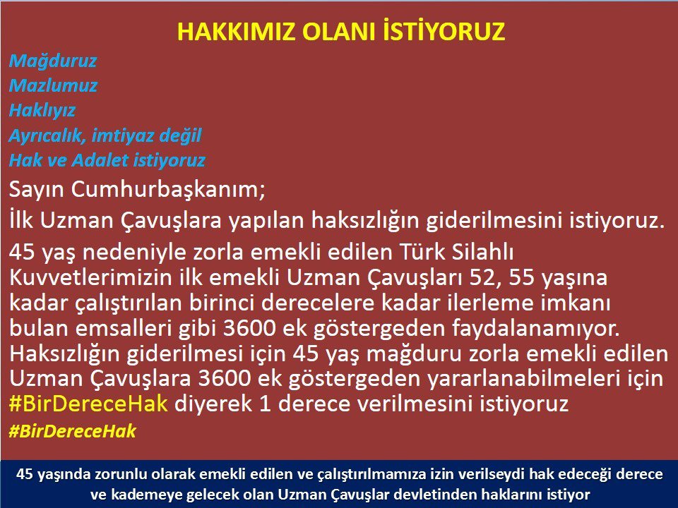 6binsayilikanun's tweet photo. @alitilkici38 @TEMUD_2024 #EmekliUzmanÇavuşum geçinemiyorum.

​Çalışan #UzmanÇavuş olarak özlük haklarımızın düzeltilmesini istiyorum.

#KahramanlaraHakYürüyüşü
#UzmanÇavuş
@TEMUD_2024
@alitilkici38
@RTErdogan @dbdevletbahceli
@tcsavunma @HMBakanligi https://t.co/IsPhUgFdtk