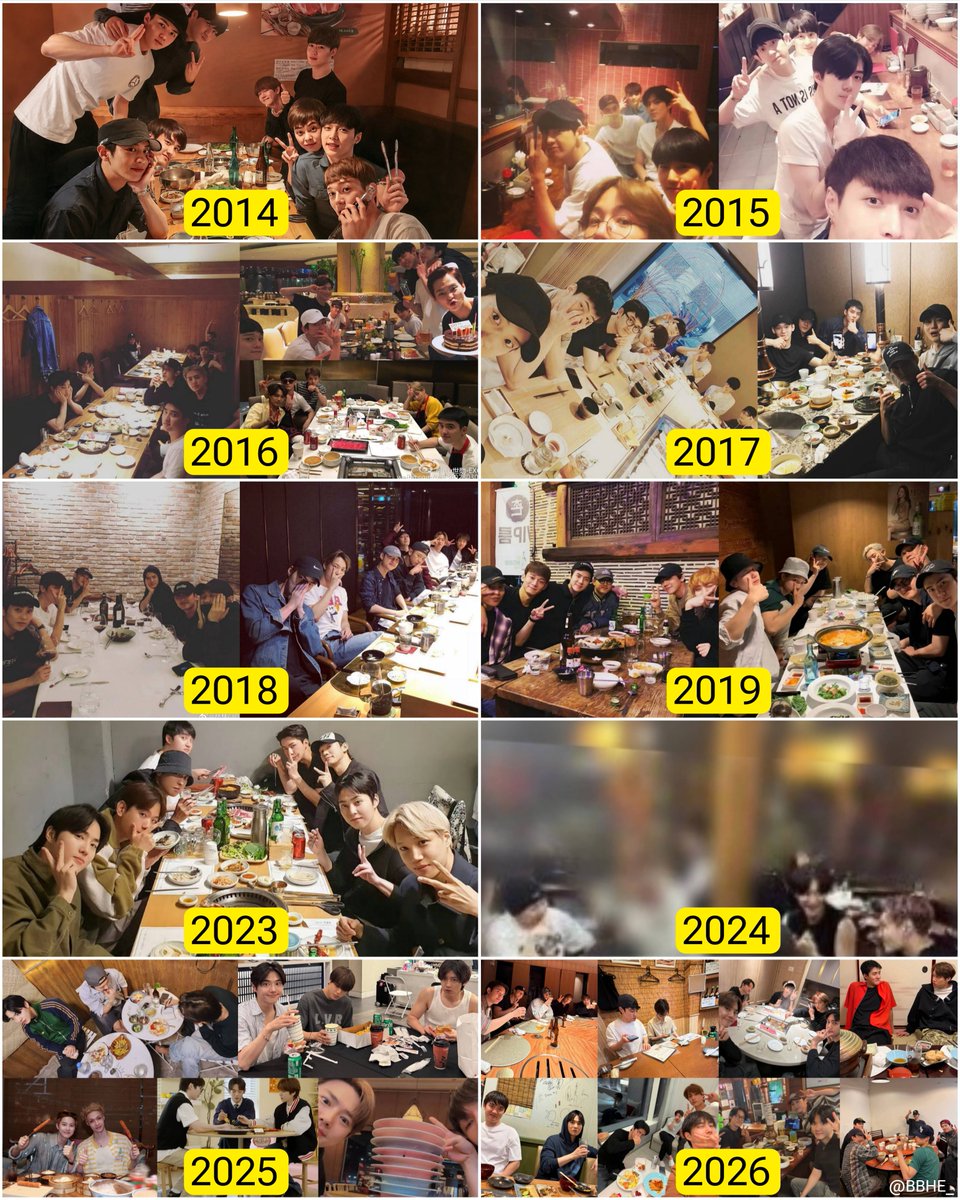 BBHE_'s tweet photo. EXO GROUP DINNER PICS FROM 2014 TO 2026 : https://t.co/Li9N3fsHa7