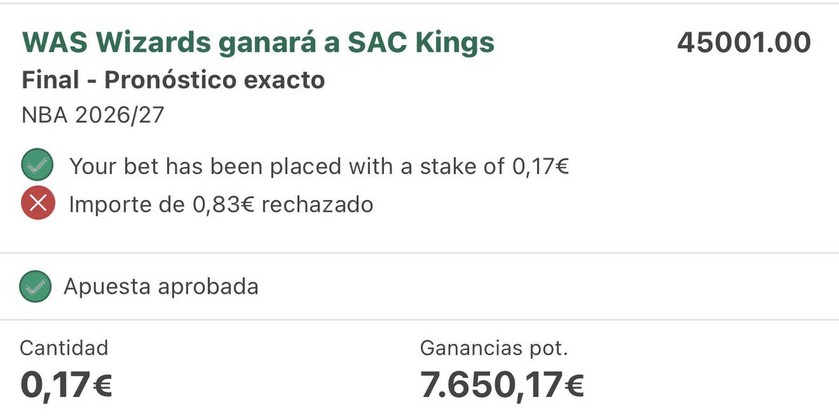 ApuestasCobrich's tweet photo. 💰 Cuota 45000 para hacer historia 🏆

😂 Le he intentando meter 1€, se han cagado encima y me ha dejado solo 17 céntimos.

Bet365 sois mis hijos. Me limitáis hasta una apuesta de 1€ ratad de mierda. https://t.co/pigVKy6vxG