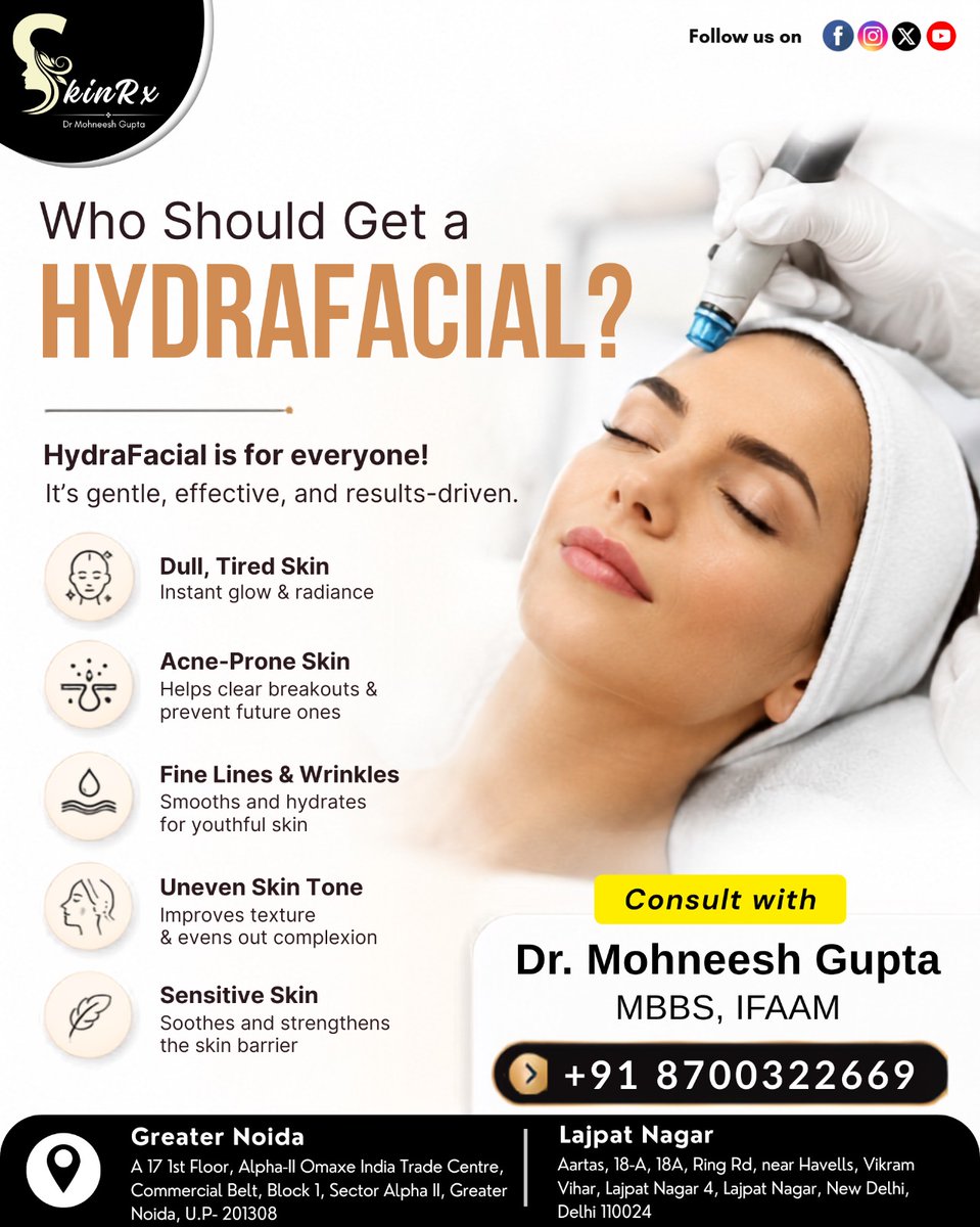 skinrxcare's tweet photo. Who Should Get a HydraFacial? The answer is simpl Everyone!
-
Consult with Dr. Mohneesh Gupta
MBBS, IFAAM
📞 Book Your Appointment: +91 8700322669
-
#HydraFacial #GlowingSkin #HealthySkin #SkinCare #SkinClinic #SkinRx #DrMohneeshGupta https://t.co/Dl44ncKYme