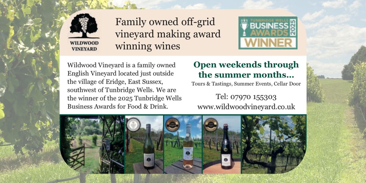 LangtonLife's tweet photo. THIS WEEKEND: 
Why not visit Wildwood Vineyard, family-owned, off-grid &amp; located just outside of Tunbridge Wells near Eridge? Winner, Food &amp; Drink at Tunbridge Wells Business Awards '25
Open Weekends throughout Summer for Tours &amp; Tastings, Events &amp; Cellar Door.

#tunbridgewells https://t.co/C7VDrfZP2R