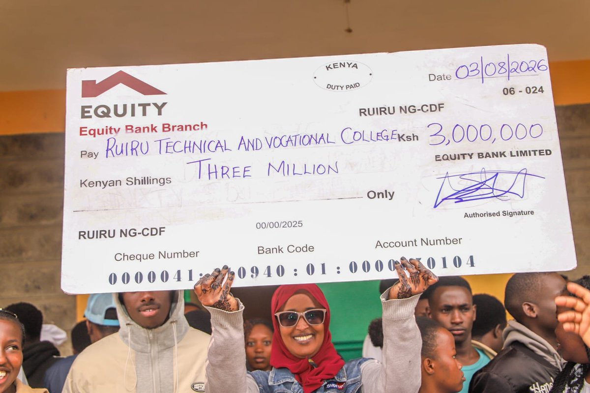 RuiruTVC's tweet photo. Excellent news for our youth and community
We are deeply grateful to Ruiru NG-CDF under the leadership of our MP, Hon. King'ara, for awarding a Ksh 3 Million cheque to Ruiru TVC.This vital funding will fully sponsor 200 learners, giving them access to technical education. https://t.co/jAcACwOqPn