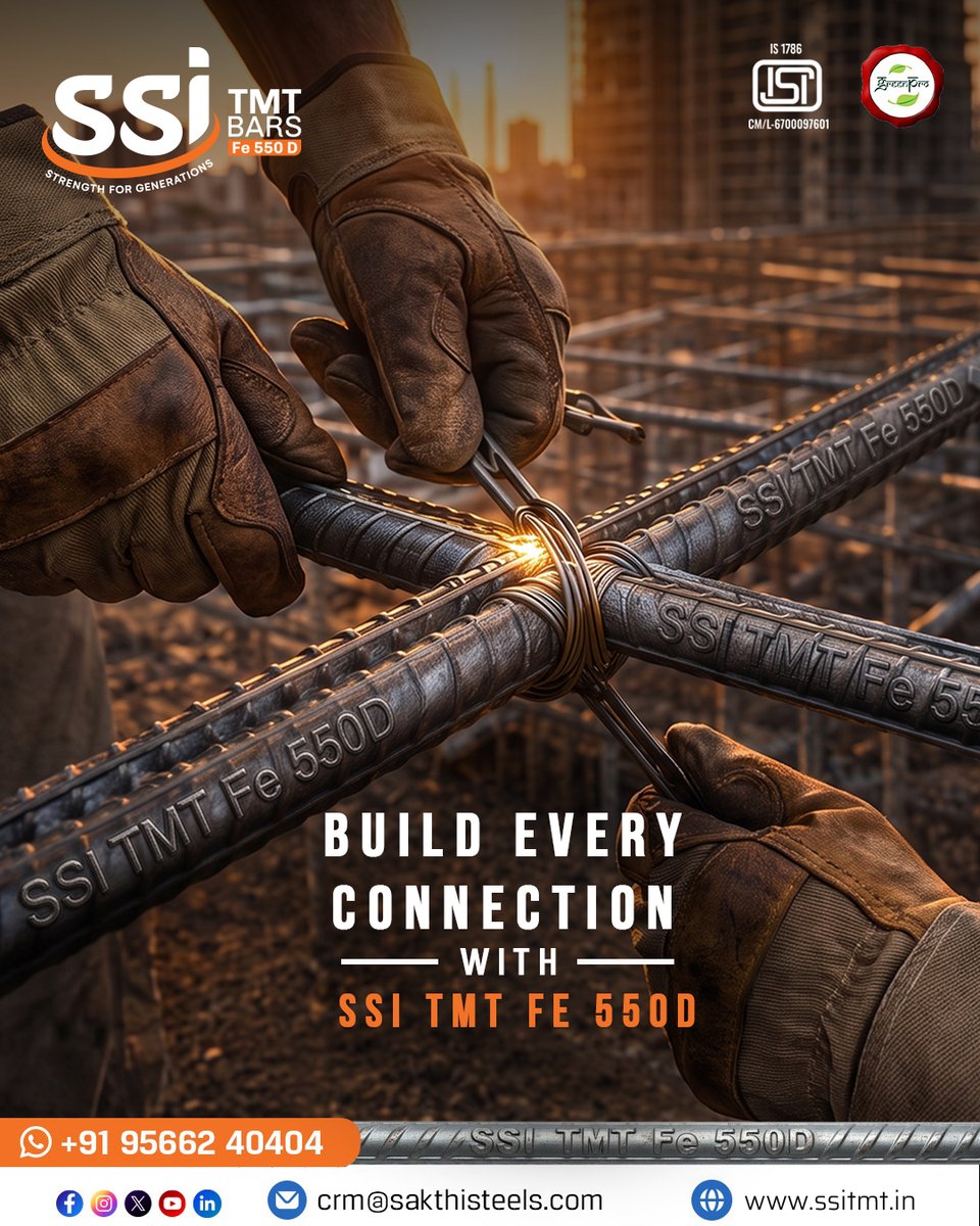 ssitmtbar's tweet photo. Every strong structure begins with a secure connection.
SSI TMT Fe 550D offers exceptional strength and ductility for all projects. Trust TMT bars to reinforce your foundation confidently.
#SSITMTBars #Fe550D #TMTBars #StrengthForGenerations #BuildEveryConnection https://t.co/KYs5r5OI86