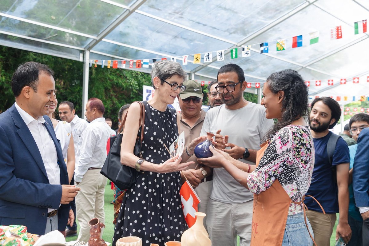 SwissAmbNepal's tweet photo. Pleased to attend the public celebration of Swiss National Day and 70 years of Switzerland-Nepal friendship. Congratulations to NSCCI, Swisscontact and Helvetas Nepal on a very successful event and impressive turnout. 🇨🇭🇳🇵 #SwissNationalDay #Celebrating70Years https://t.co/u9UiRWNd5s