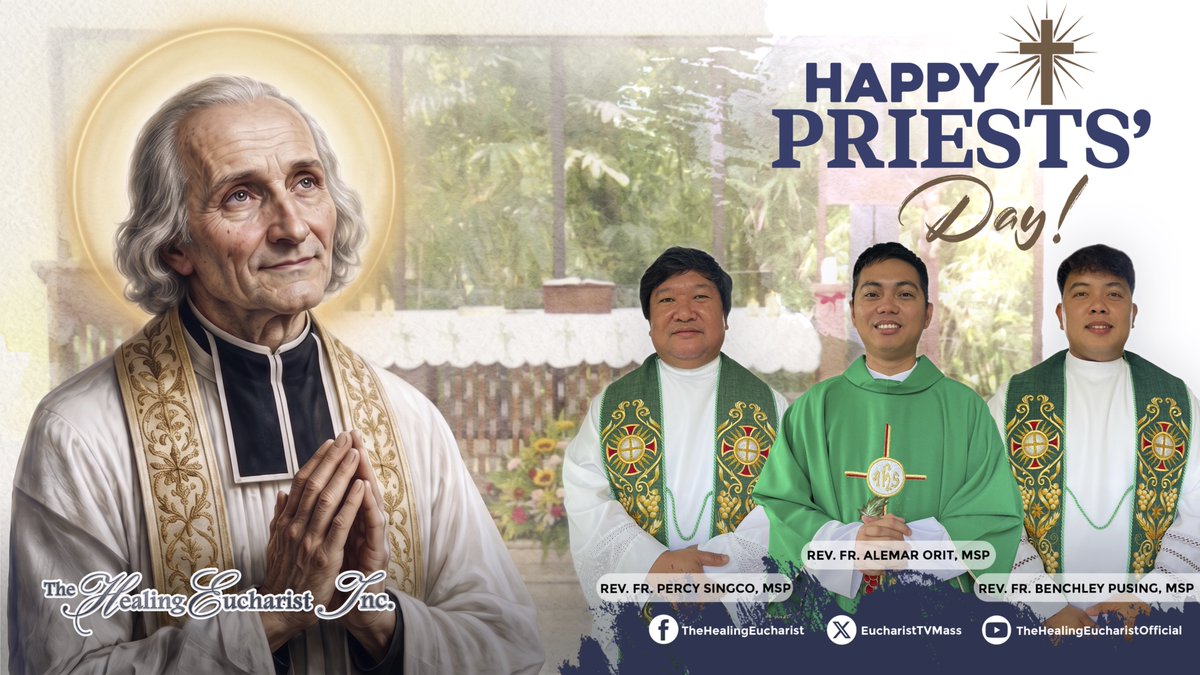 EucharistTVMass's tweet photo. Happy #PriestsDay! 🙏On the Feast of St. John Vianney, we thank God for the gift of our priests—for their faithful “Yes,” their sacrifices, and their loving service to God's people. May the Lord bless and strengthen them always. https://t.co/cAZGyYvLVd