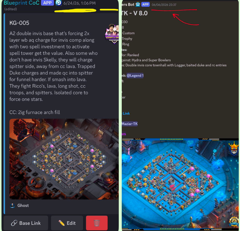 Yun2k411's tweet photo. Hi @BlueprintCoC,  

I find it funny that your builders like @GhstCoC steal bases from other less known builders and resells them in your subscription programs

But when someone is sharing bases with his friends you want to take legal action 

You know what, I will just move some walls and share all the bases 

KG 001 to latest —>
https://t.co/WDykSnTxJb