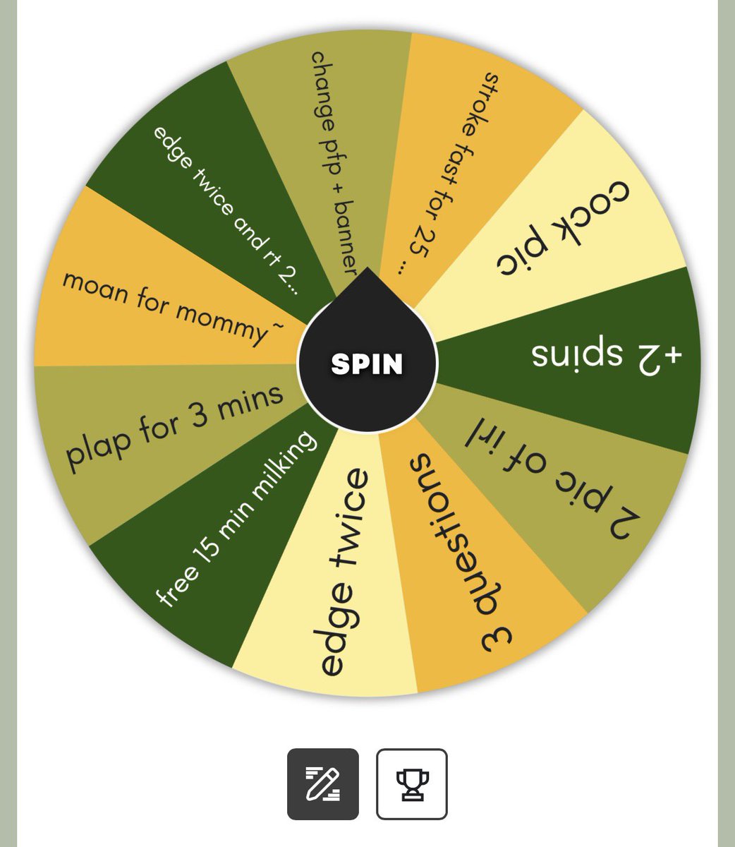 TheSwitcher629's tweet photo. how can such a simple wheel be so enticing~? every 3 spins the intensity and punishments are much higher~

come set your fate with mommy’s customizable wheel~

$5- 1 spin
$10- 3 spins~

#findom #femdom #selling #sessions #wheel #finsub #sissy #cuck https://t.co/fm8YIvvE5f