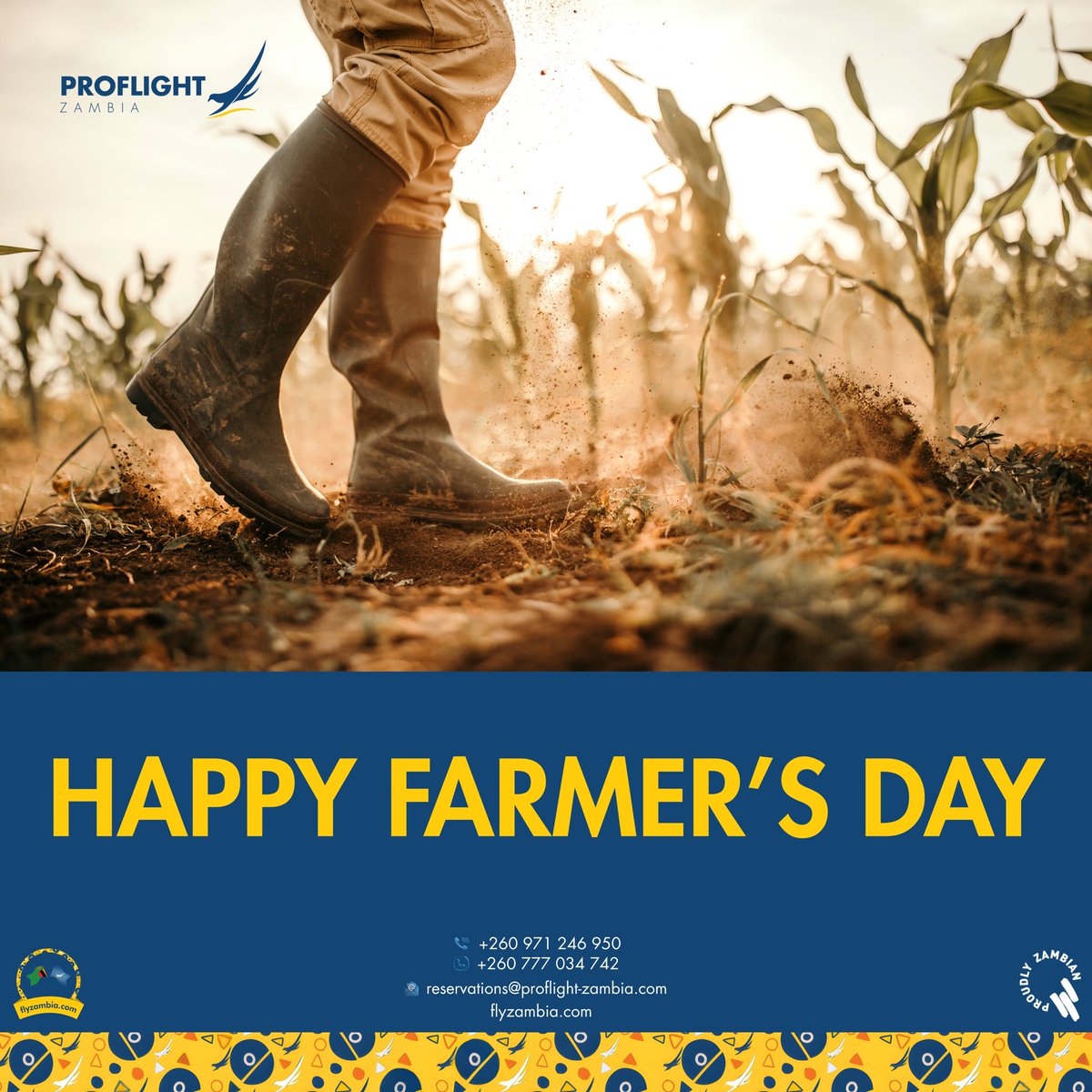 proflightzambia's tweet photo. Zambia's farmers feed the nation. Today we recognise the work, the land and the people behind it.

Happy Farmer's Day from everyone at Proflight Zambia.

#FarmersDay #FarmersDay2026 #ProflightZambia #FlyZambia #ZambiaAgriculture https://t.co/fZYEURzP57