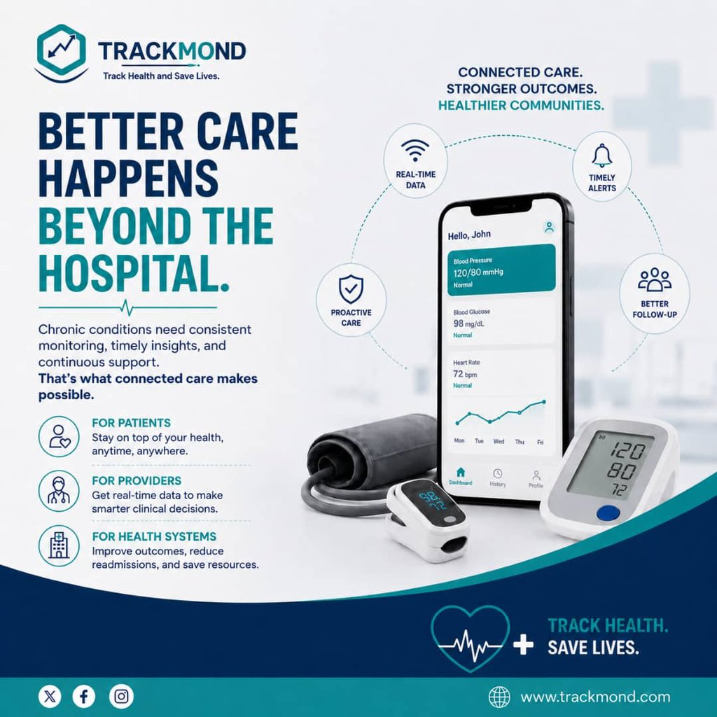 TrackmondHealth's tweet photo. Prevention Starts with Staying Connected

Preventing complications isn't only about treatment…
It’s also about timely follow-up and continuous support.

When patients stay connected with their care teams, small health changes are less likely to become emergencies. https://t.co/vKiNyMmYix