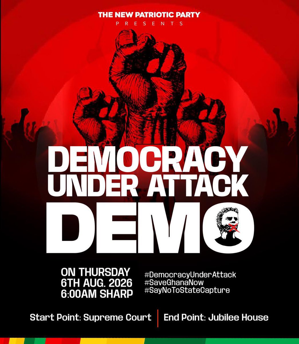 IGP_01's tweet photo. Ghana belongs to every single Ghanaian—not just those who sit in power. 🇬🇭

Democracy was built to serve the people, not to shield tyrants.
Free speech and basic rights belong to every citizen, not at the mercy of an intolerant government.

We cannot stay silent while fundamental freedoms, open dialogue, and basic rights are threatened by leadership that fears criticism. The true strength of Ghana has always lived in the courage of its people, not in the intimidation tactics of those who misuse power.

It is time to stand up.
It is time to protect our democracy.
It is time to let your voice be heard without fear.

Be a defender of truth. Be a voice for accountability. Be a freedom fighter for Ghana. ✊🏾🇬🇭

#DemocracyUnderattack 
#saveGhanaNow
#SayNoToStateCapture