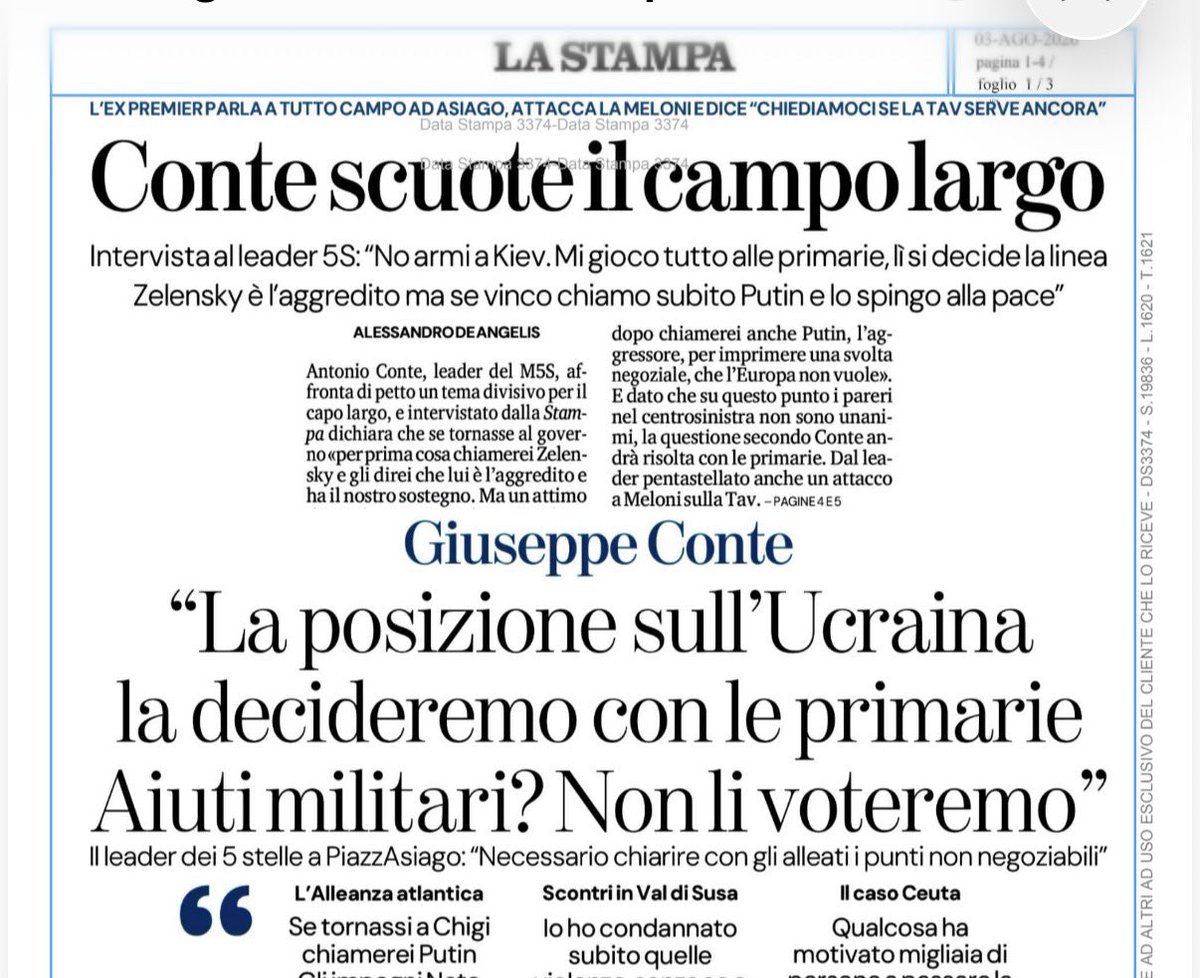pinapic's tweet photo. Le posizioni espresse da Conte sono evidentemente filoputiniane. 

Siete ad un bivio, amici europeisti e democratici del Campo Largo. 

Siete ad un bivio, amici del Pd. 

Cara Segretaria del Pd, non puoi nasconderti anche stavolta. 
Cari Renzi, Magi, Maraio avete due strade: mollare Conte, prendere atto che nessun democratico e progressista europeo può accettare queste tesi e ricostruire il centrosinistra italiano, oppure nascondere le macerie e le vittime delle città ucraine insieme all’antieuropeismo dei 5 stelle sotto il tappeto di un’alleanza elettorale che volete a tutti i costi, fingendo che nulla sia accaduto. 

Noi continueremo a ricordare al Paese che nessuna alleanza è possibile con chi propone di lasciare l’Ucraina  senza difese e milioni di cittadini europei in balia dell’imperialismo di Putin e della sua violenta volontà di potenza. 

@s_pubblico continuerà a stare dalla parte della democrazia, della libertà e dell’Europa. E cari amici democratici, ci auguriamo di trovarvi sulla stessa strada , che è decisamente alternativa a quella di un vergognoso filoputinismo mascherato da pacifismo. 

@pdnetwork 
@Piu_Europa 
@ItaliaViva