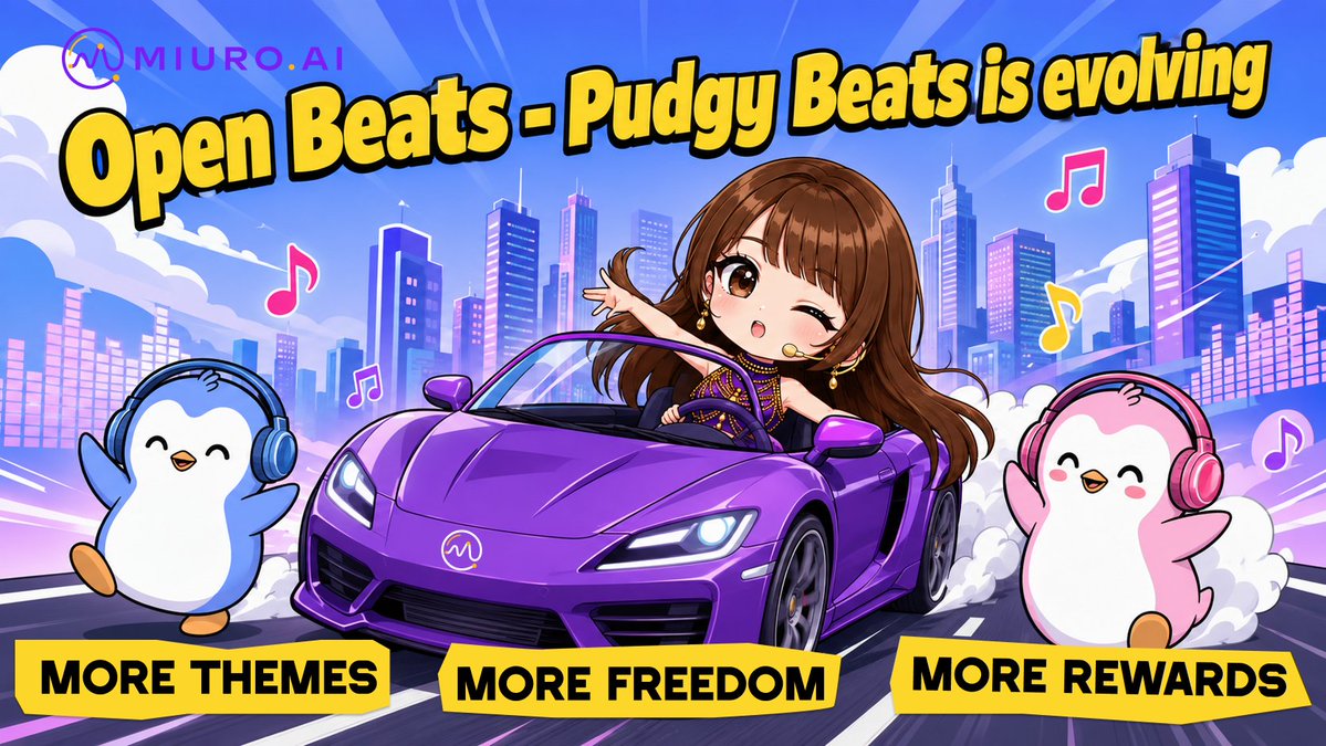 MiuroAI's tweet photo. 1/
Open Beats — Pudgy Beats is evolving.
More Themes. More Freedom. More Rewards.

We’ve extended the deadline to September 15 and increased the rewards 💰

Original prize pool $6,000 USD stays fully intact — plus an extra $1,000 USD added to the @miurolabs Miuro Genesis NFT campaign 🎉

Themes are now fully open:
Music Diary, Love Stories, Cute Brainrot, Growth & Dreams, AI New Era… and more ✨

Music Videos have No Style Restrictions — realistic or AI, both welcome 🎬
Pudgy Penguins IP is still encouraged and will be jointly promoted 🐧

More time. More freedom. More rewards.

Start creating now → https://t.co/7lvYZAHLEG

#OpenBeats #MIURO #AIMusic