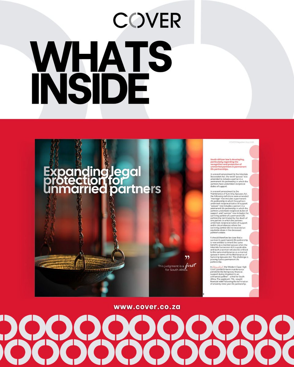 COVERchat's tweet photo. Jan du Plessis explains how recent legislative amendments, court rulings and administrative directives affect inheritance, maintenance and estate claims for permanent life partners. 

🌾 Read the full article here: https://t.co/A1iPaUCKaN https://t.co/QUN16AqUk6