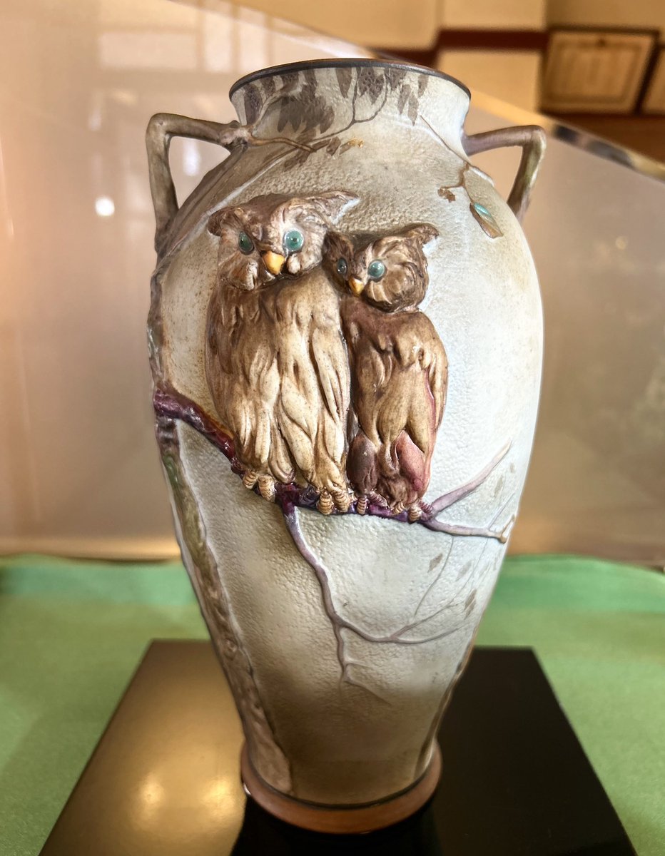 ノリタケ日本特殊陶業(株) 創立５０周年起年花瓶 陶磁器の動物園展_盛上げ梟図花瓶 明治44年に日本陶器（現 #ノリタケ