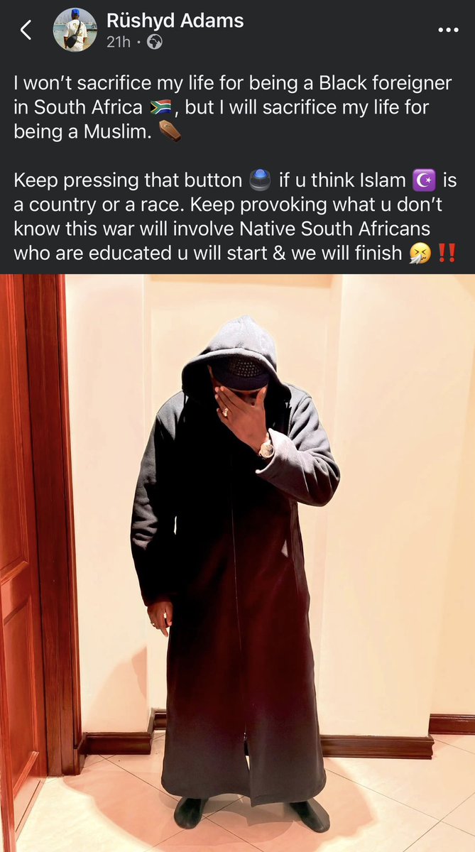 JacintaNgobese's tweet photo. Yah no we are in deep
Sh*** ‼️‼️‼️ He’s from Uganda by the way but Ofcos @SAPoliceService  and @CrimeWatch_RSA  will do nothing about this threat of war because you only care about threatening South Africans https://t.co/3IeNInUjKV