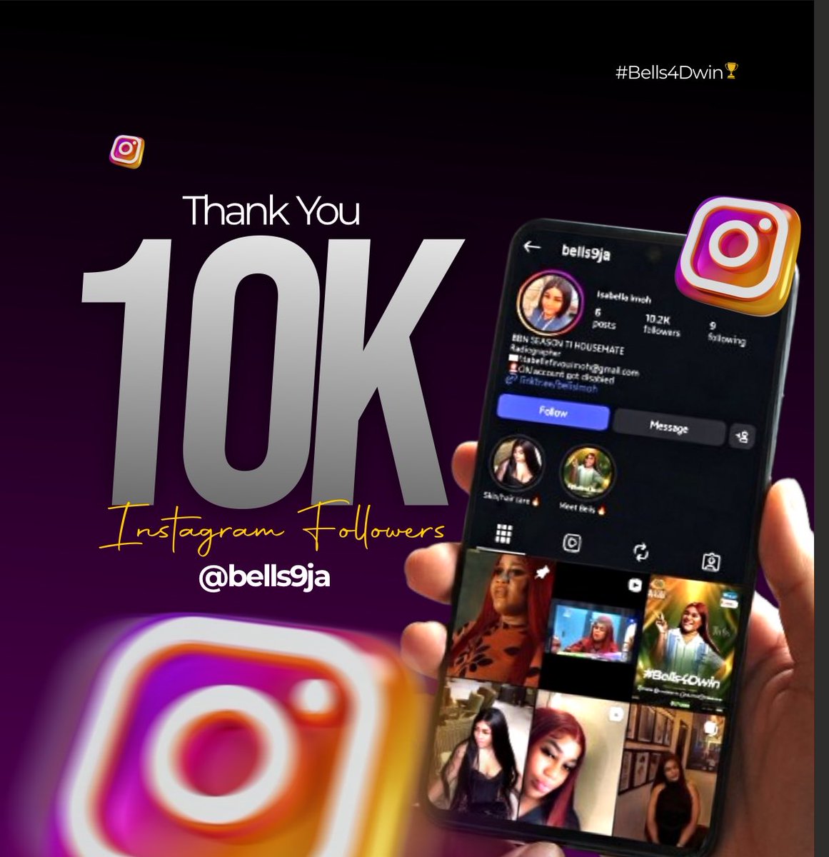 B3ll_imoh's tweet photo. The timeline is lit, but Instagram is where the full vibes live. 🔥💜

Join over 10,000 amazing supporters already following @bells9ja.

#Bells4Dwin🏆 #BBNaija https://t.co/0tVkLzDaps