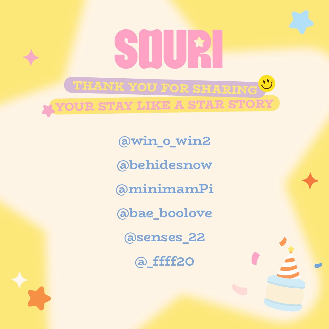 souri_bkk's tweet photo. 🎉 ประกาศรายชื่อผู้โชคดีจากกิจกรรม #StayLikeAStar ✨
 
ขอบคุณทุกคนที่ร่วมแบ่งปันเรื่องราวและความทรงจำดี ๆ กับ SOURI ตลอด 6 ปีที่ผ่านมา 💖 ทุกข้อความทำให้เราได้เห็นว่า SOURI ได้เป็นดาวในความทรงจำของแต่ละคนในหลากหลายรูปแบบจริง ๆ
 
⭐ ขอแสดงความยินดีกับผู้โชคดีทั้ง 6 ท่าน ได้แก่
 
💫 @win_o_win2 💫 @behidesnow 💫 @minimamPi 💫 @bae_boolove 💫 @senses_22 💫 @_ffff20
 
🎁 ผู้โชคดีจะได้รับ Stars Fatcaron Set (6 ชิ้น) พร้อม Supernova Fatcaron 1 ชิ้น
📩 กรุณารายงานตัวผ่าน LINE Official Account ของ SOURI ภายในวันที่ 4 สิงหาคม 2569 เวลา 23:59 น. 

https://t.co/dpuoDeSLON
 
#SOURI #SOURIBKK #SOURI6thBirthday #StayLikeAStar