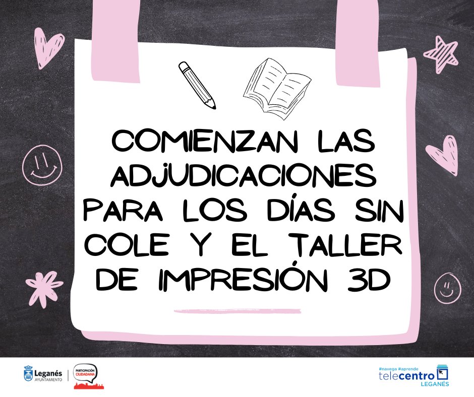 TelecentroLega1's tweet photo. Hoy comienza la adjudicación de plazas para la XXIV edición de los Días Sin Cole y la III edición del Taller de Impresión 3D. 🎒✨
Contactaremos vía WhatsApp con las familias con plaza en las actividades. Tendréis un plazo de 48 horas para confirmar asistencia. ¡¡Suerte!!🚀🎉 https://t.co/uQe3PBRMjg