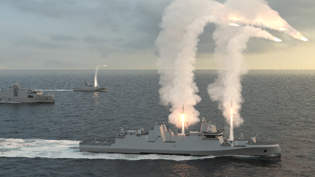 defpostmedia's tweet photo. 🇩🇪 Rheinmetall has unveiled its new GMF 140 next-generation guided-missile frigate design. @RheinmetallAG 

According to the company, the 40-metre, 6,000+ tonne guided missile frigate is designed to deliver unmatched capability across the full spectrum of modern naval warfare.

GMF 140 combines advanced air and ballistic missile defence, anti-submarine warfare(ASW)  and long-range strike capabilities within a highly survivable, digitally integrated and minimum manned platform. The design is optimised for blue-water operations while retaining the flexibility to support expeditionary, littoral and coalition missions.

The frigate is designed to integrate the AEGIS Combat System; and 64 Strike-Length Vertical Launch System (VLS) cells, capable of employing the complete family of modern air defence, ballistic missile defence and land-attack missiles. This provides a level of battlespace awareness and fire control typically available only on significantly larger surface combatants. 

Rheinmetall intends to offer the GMF 140 for a campaign in North America, potentially followed by other allied Navies seeking a highly interoperable, future-ready naval combatant capable of operating seamlessly alongside the world’s leading naval forces.

#Rheinmetall #GMF140 #Frigate