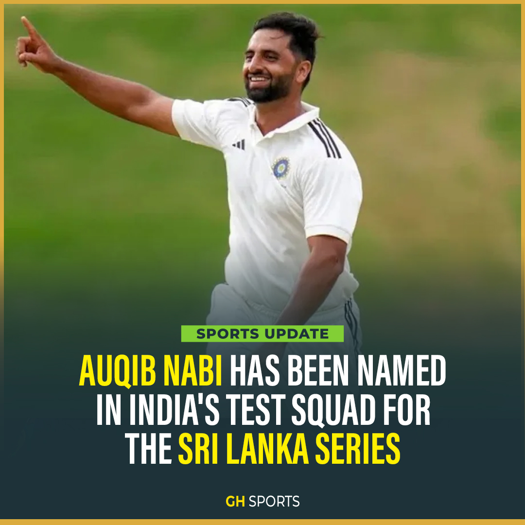 GHSports_'s tweet photo. AUQIB NABI LOCKED IN FOR SRI LANKA TESTS 🚨

Auqib Nabi replaces Jasprit Bumrah in India's Test squad for the Sri Lanka series.
A deserved opportunity after a magnificent Ranji Trophy season.

#AuqibNabi #TeamIndia #INDvSL #RanjiTrophy https://t.co/MHdrr2ehla