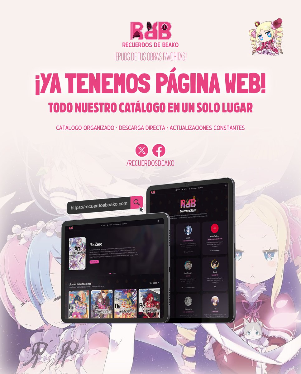 Recuerdosbeako's tweet photo. ¡Estrenamos la página web oficial de Recuerdos de Beako!

Accede a todo nuestro catálogo de novelas reunido en un solo lugar.

Sin acortadores ni complicaciones: un clic en descargar y tienes el EPUB directo en tus manos.

¡Entra y guarda el enlace!
🌐 https://t.co/fpg8dygsAV https://t.co/RRf5X9psiY