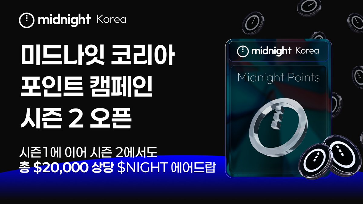Midnight_kor's tweet photo. 🎉 미드나잇 코리아 포인트 캠페인 시즌 2 오픈

미드나잇 코리아가 시즌 1과 동일한 총 $20,000 상당 $NIGHT 리워드 풀과 함께 포인트 캠페인 시즌 2로 돌아왔습니다.

오늘부터 포인트 캠페인 시즌 2 - 미드나잇 생태계 탐험이 시작됩니다. 앞으로 매주 미드나잇 생태계를 한 곳씩 직접 탐험하는 미션이 열릴 예정입니다!

🗓 시즌1 보상 관련 진행 상황
● 7월 31일자로 문의 접수 마감
● 접수해주신 내용은 최종 검토 후 8월 7일(금) 공지
● 시즌 1 최종 결과는 채팅방 /reward에 반영 예정

현재 지급 관련 사항들을 검토하느라 시즌 1 보상 지급 일정이 예상보다 조금 늦어지고 있습니다.

너그럽게 기다려주시는 한국 커뮤니티를 위해 포인트 캠페인 시즌 2를 준비했으니, 조금만 양해해주시면 감사드리겠습니다 🥹

이번 시즌 2도 열심히 참여하셔서, 만족스러운 $NIGHT 에어드랍 받아가시면 좋겠습니다