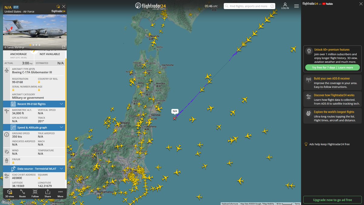 AIYeyENGDdJkjTr's tweet photo. Aug. 3, 2026
#Anchorage Elmendorf Air Force Base ==> #Okinawa Kadena Air Base
#RCH314 #AE080E USAF C-17A Globemaster III https://t.co/ZRVlTslsRn